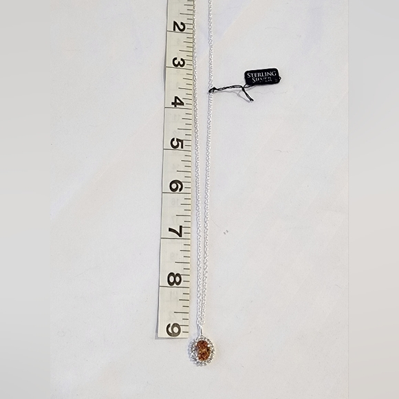 Orfevrerie Wiskemann Sterling 925 Citrine Colored CZ Zirconia Halo Necklace 18" - Picture 7 of 9